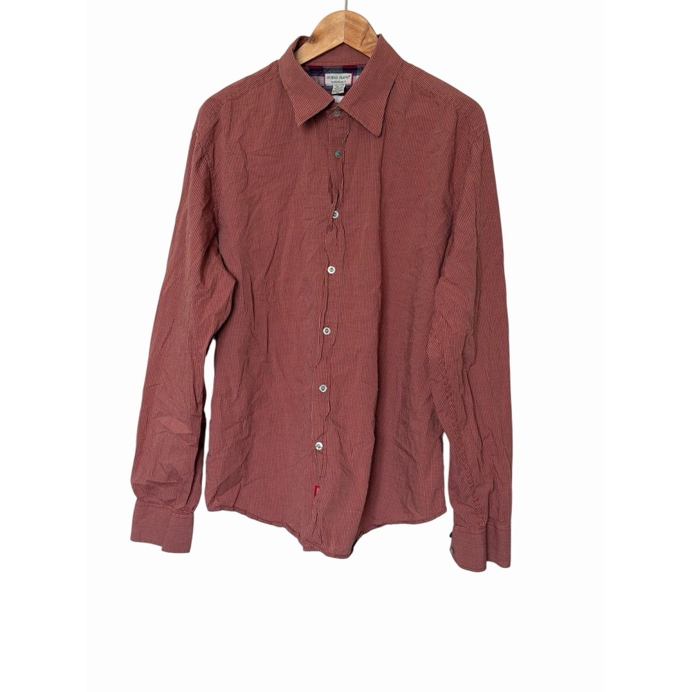 GUESS Men's Long Sleeve Dress Shirt Collared Red Striped Button Down Sz XXL